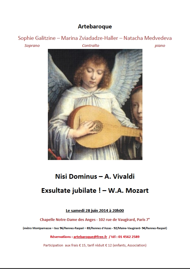 Affiche. Artebaroque.  Nisi Dominus. Exsultate jubilate. 2014-06-28